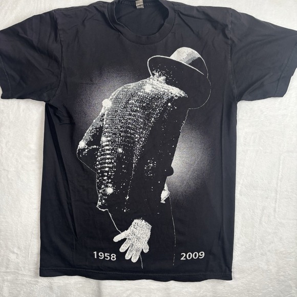 Y2K Michael Jackson Memorial R.I.P. Black Short Sleeve Shirt Men's Medium Stains - Picture 2 of 9
